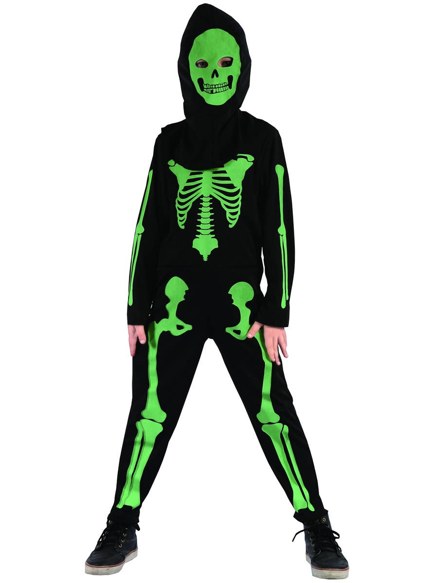 Boys Black and Green Skeleton Halloween Fancy Dress Costume Main Image