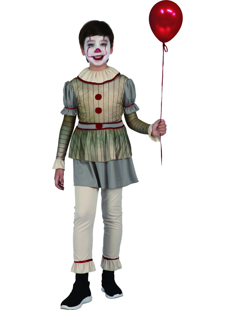 Boys Creepy Pennywise Clown Halloween Fancy Dress Costume Main Image