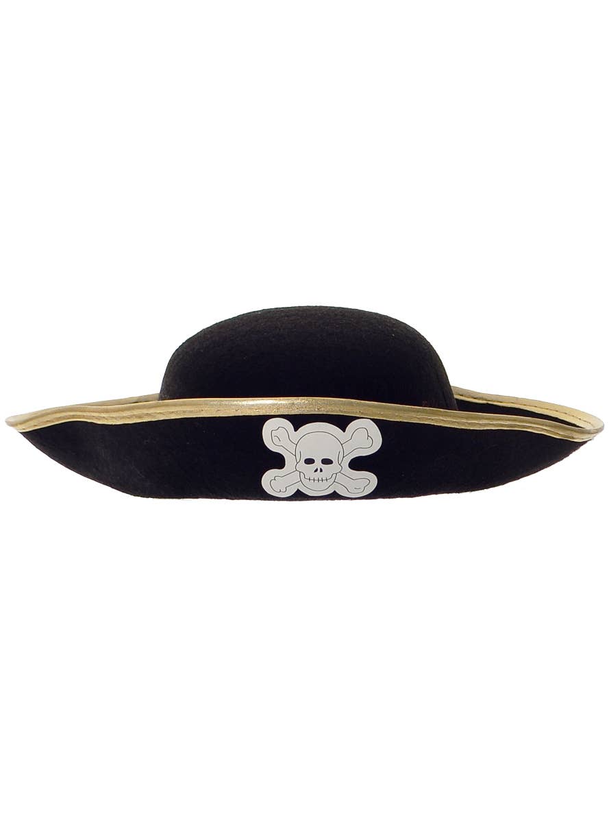 Kid's Black and Gold Pirate Hat with Skull and Cross Bones