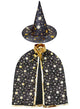 Kids Black and Gold Wizard Hat and Cape Set