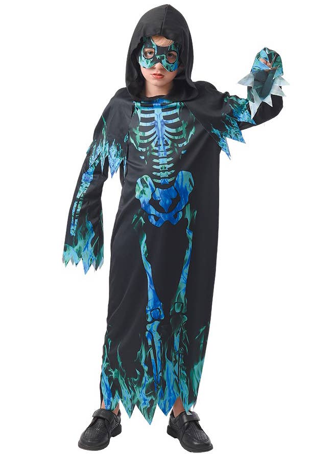 Boy's Blue and Green Flame Skeleton Halloween Costume