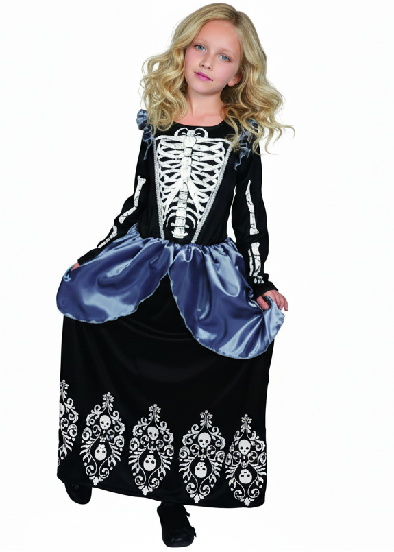 Black and Blue Skeleton Princess Costume for Girls - main image
