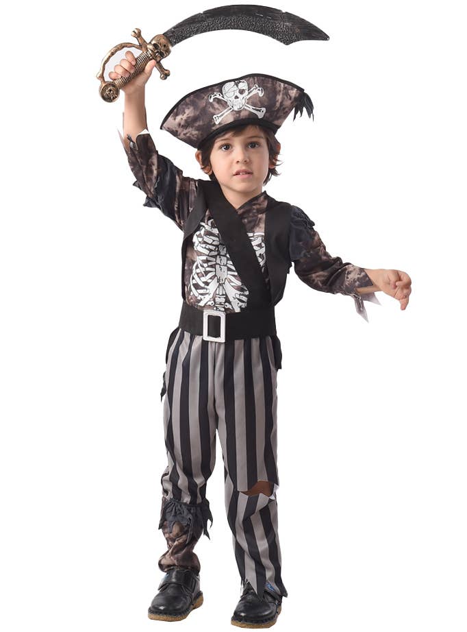 Toddler Boys Grey and Black Skeleton Pirate Halloween Costume