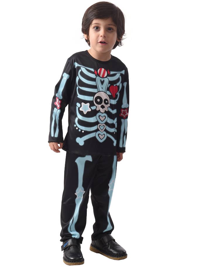 Toddler Boys Black and Blue Skeleton Costume
