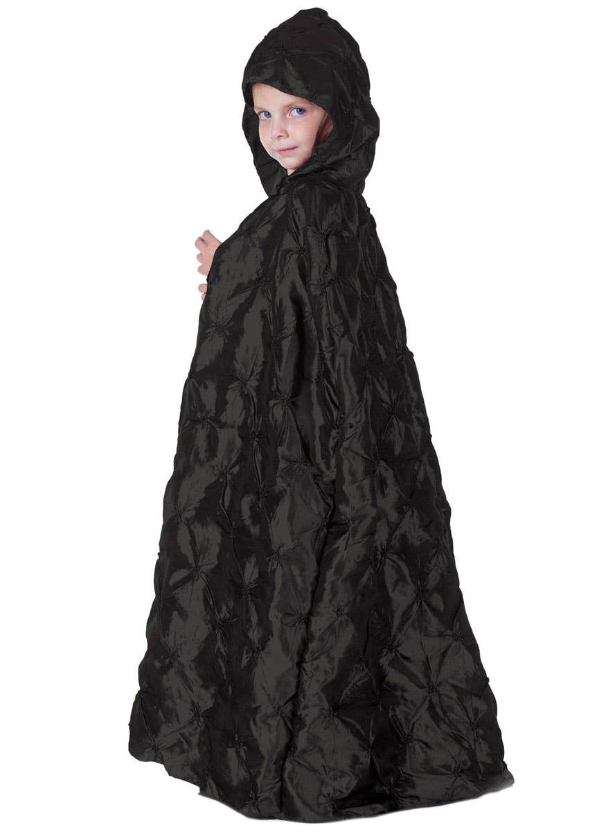 Kid's Long Black Hooded Halloween Costume Cape Side View