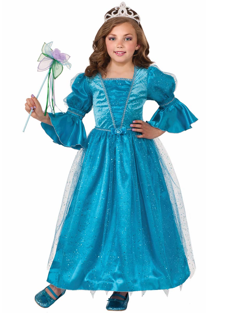 Medieval Blue Girl's Princess Costume Front View