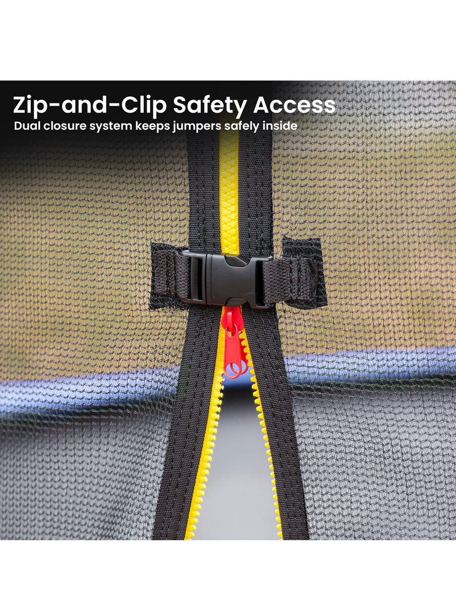 Kahuna 10ft by 15ft Oval Trampoline with Reversible Orange and Rainbow Padding Safety Net Info Image 6