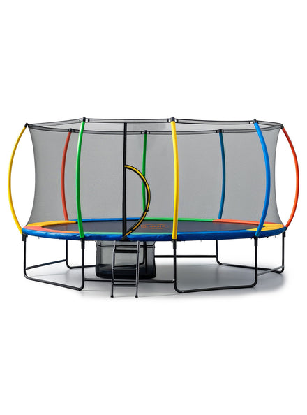 Kahuna 10ft by 15ft Oval Trampoline with Reversible Orange and Rainbow Padding Safety Net Main Image
