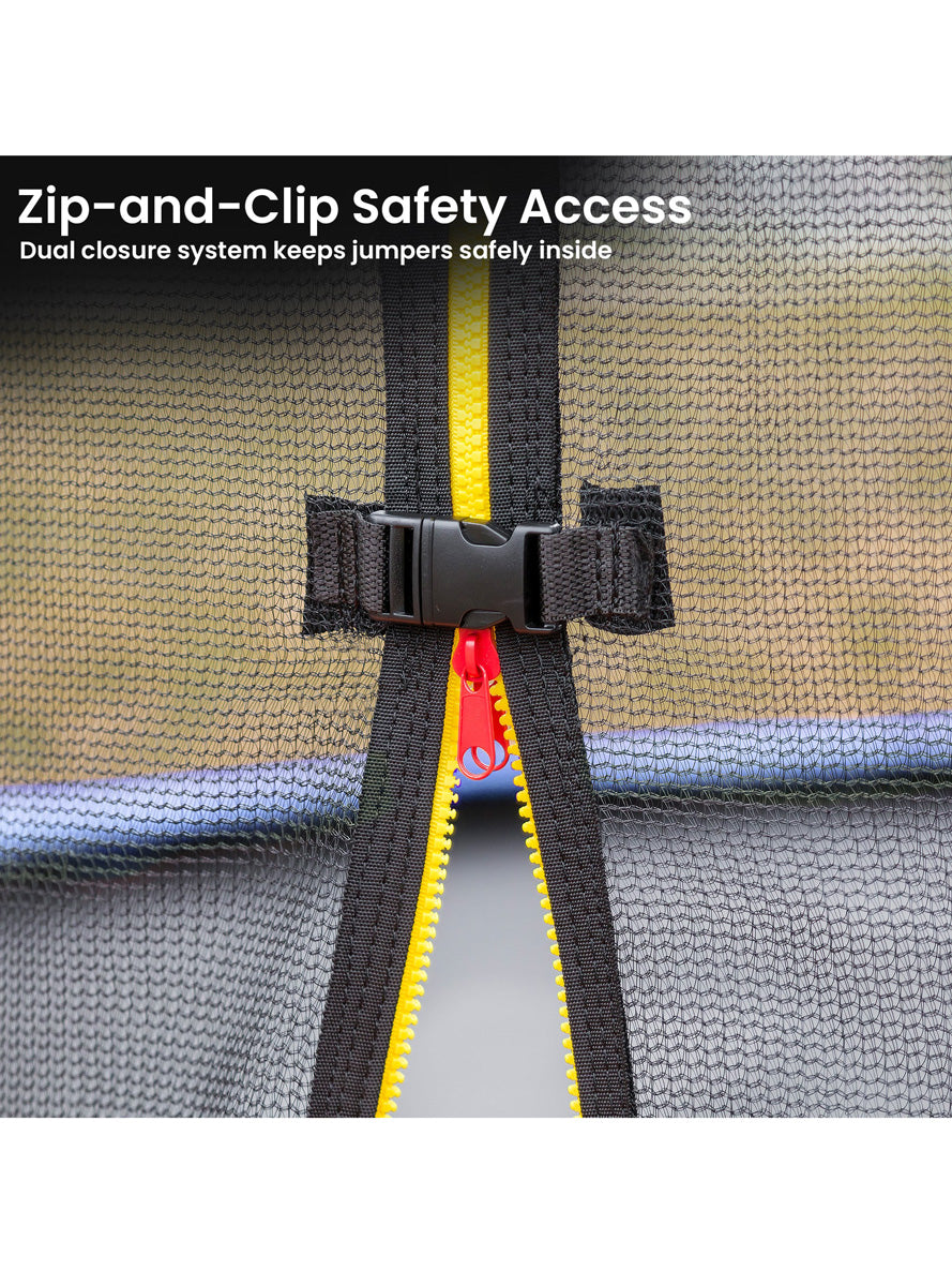 Kahuna 10ft by 15ft Oval Trampoline with Reversible Orange and Rainbow Padding Safety Net Basketball Hoop Info Image 6