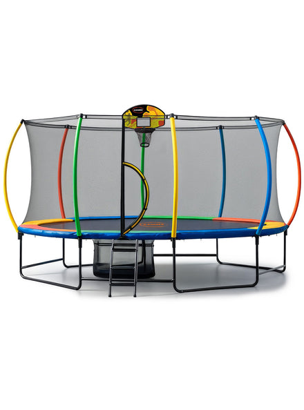 Kahuna 10ft by 15ft Oval Trampoline with Reversible Orange and Rainbow Padding Safety Net Basketball Hoop Main Image