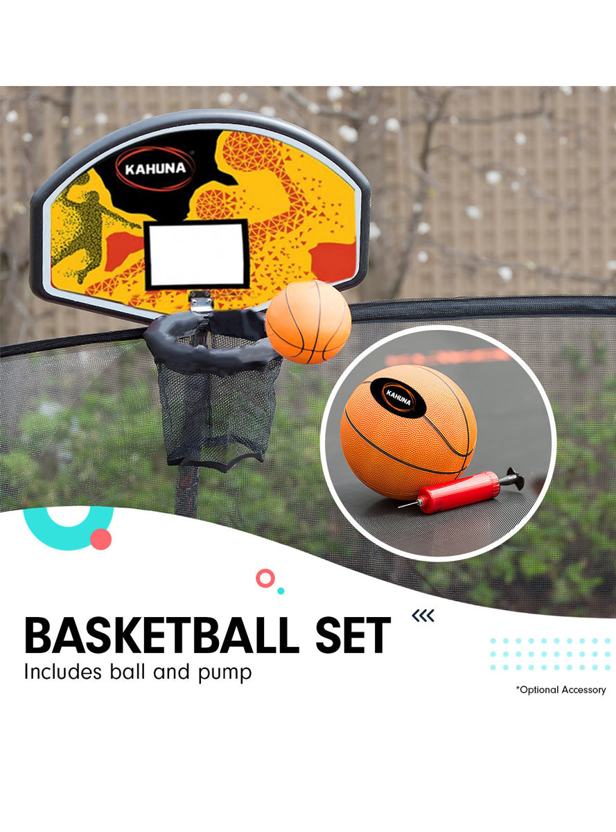 Kahuna 10ft Round Springless Trampoline with Safety Net Orange Padding Basketball Hoop Info Image 7