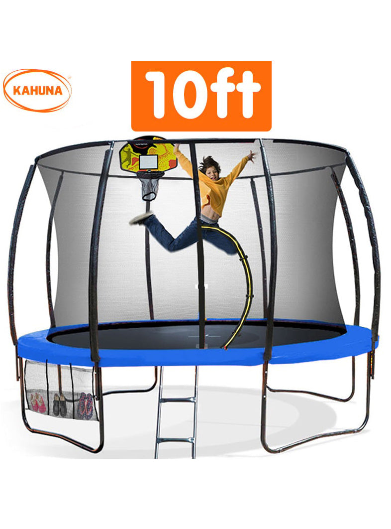 Kahuna 10ft Round Trampoline with Blue Padding Safety Net Basketball Hoop Info Image 2