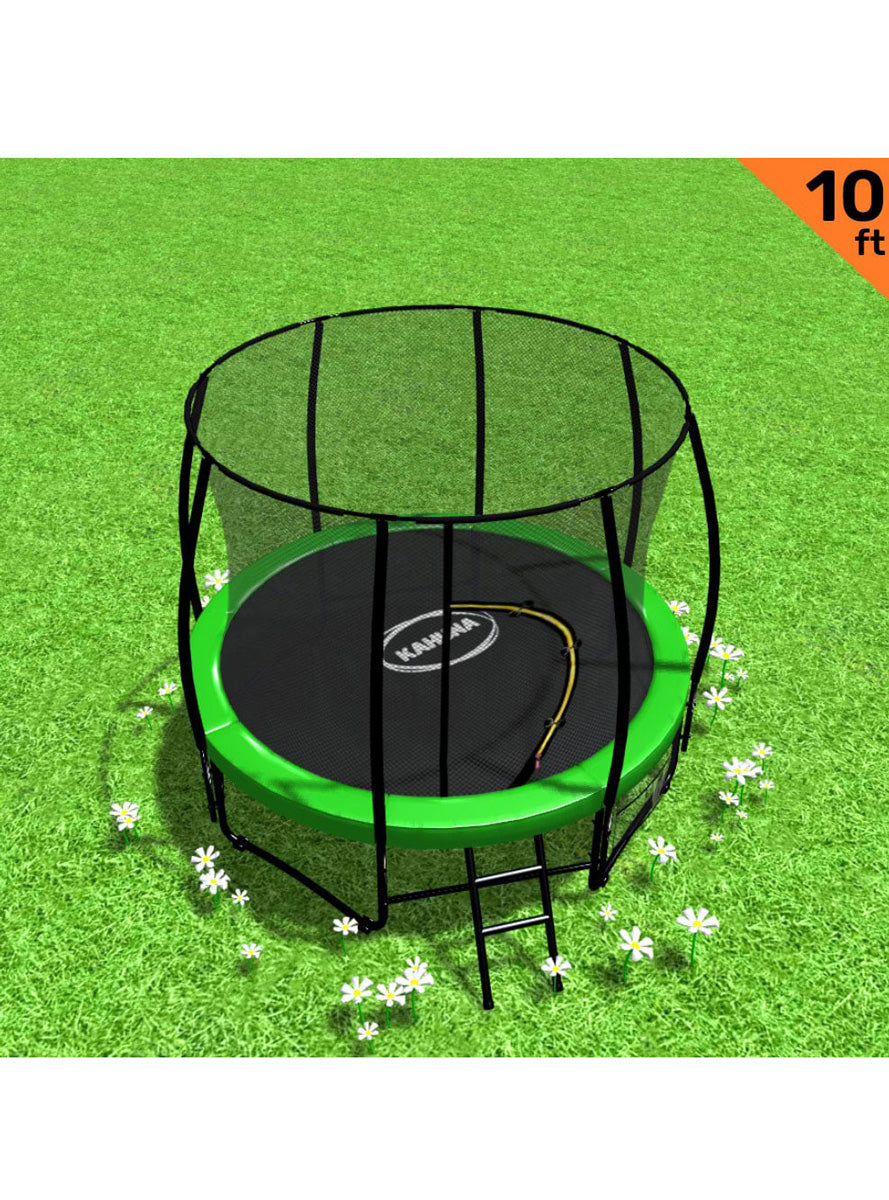 Kahuna 10ft Round Trampoline with Green Padding and Safety Net Info Image 1