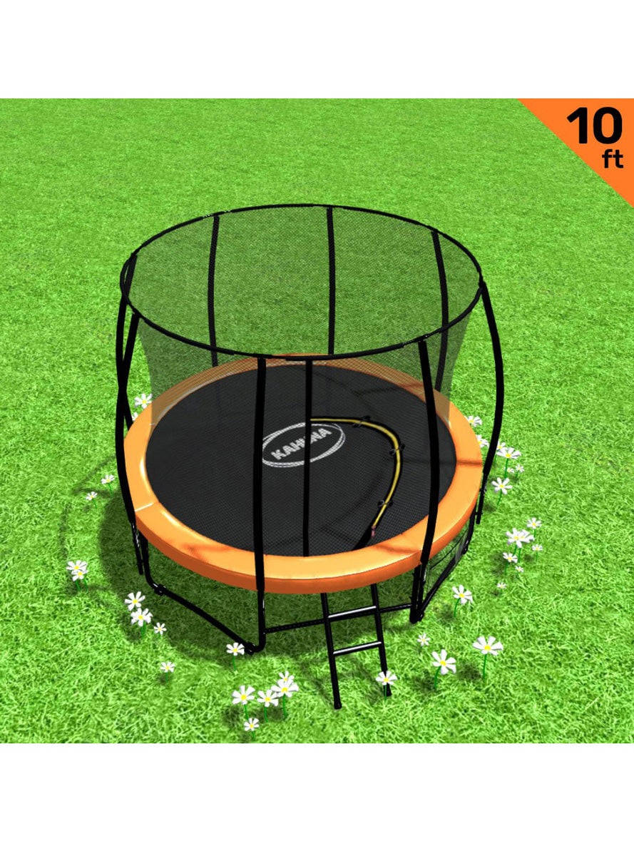 Kahuna 10ft Round Trampoline with Orange Padding and Safety Net Info Image 1