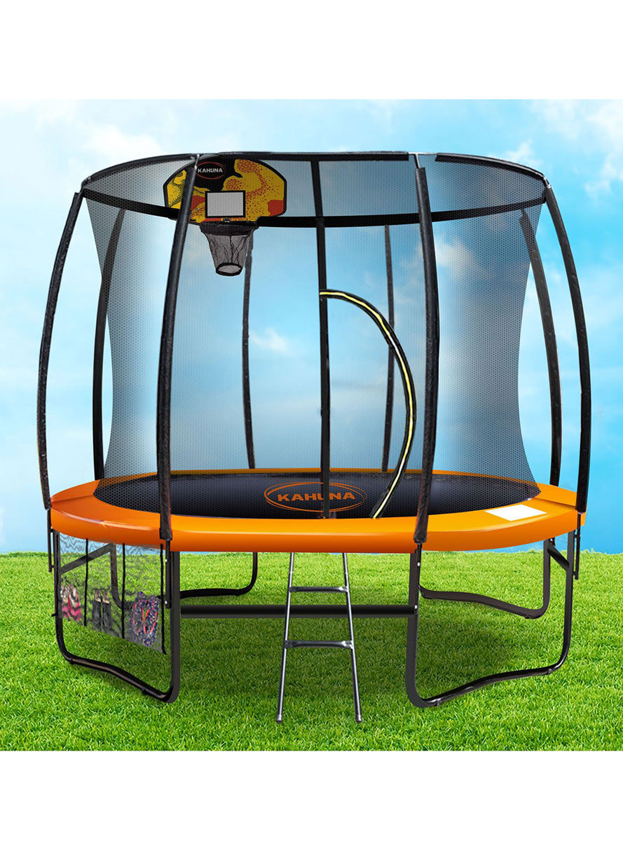 Kahuna 10ft Round Trampoline with Orange Padding Safety Net Basketball Hoop Info Image 2