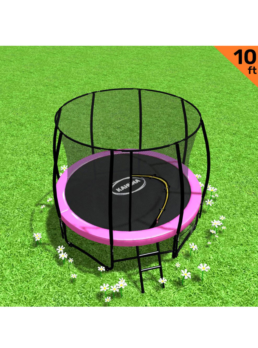 Kahuna 10ft Round Trampoline with Pink Padding and Safety Net Info Image 1