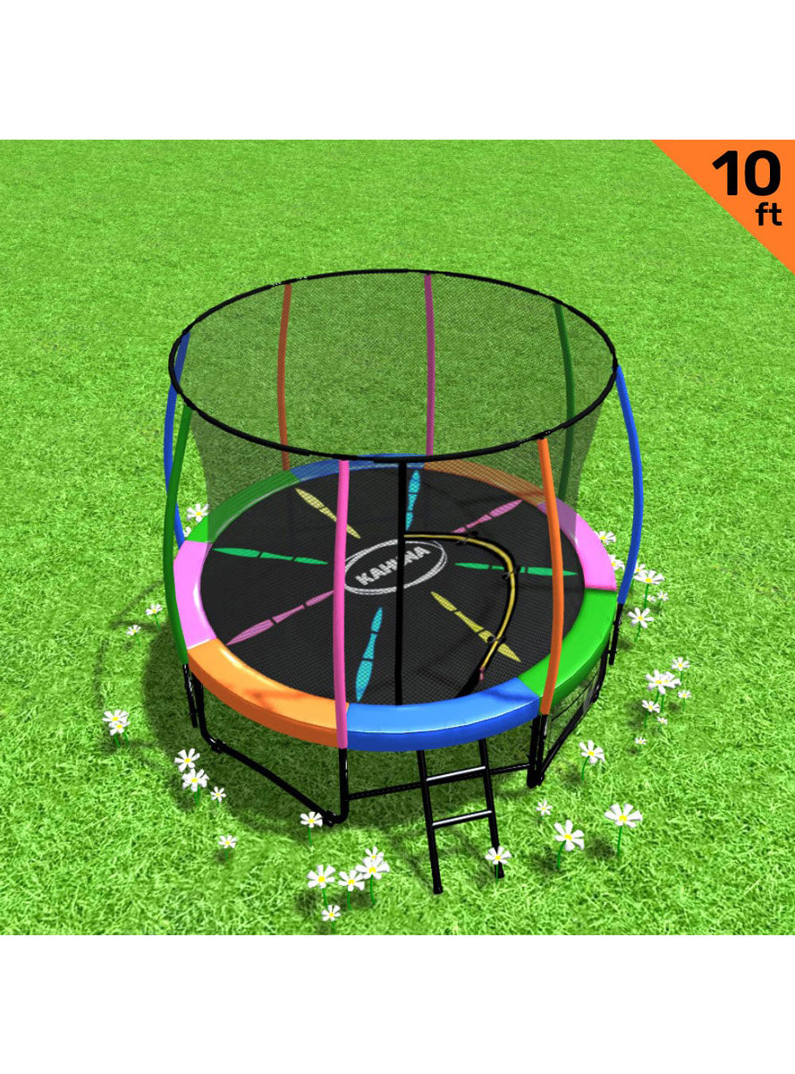 Kahuna 10ft Round Trampoline with Rainbow Padding and Safety Net Info Image 1