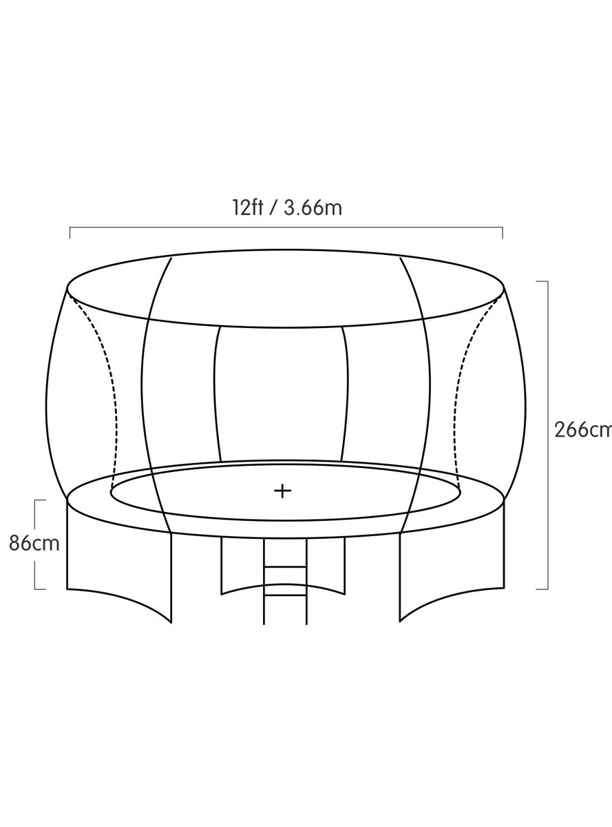 Kahuna 12ft Round Springless Trampoline with Safety Net Orange Padding Basketball Hoop Dimensions Image