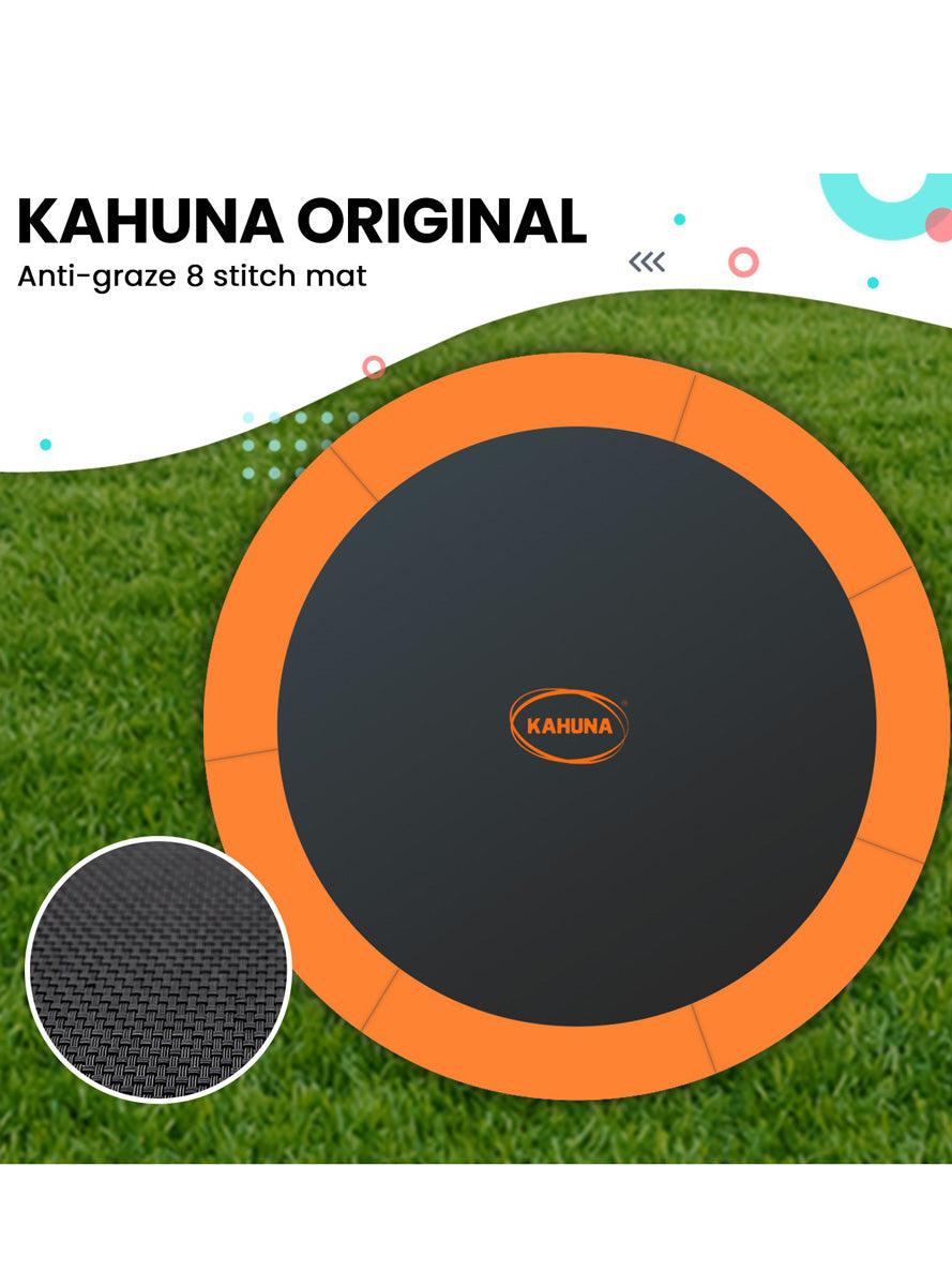 Kahuna 12ft Round Springless Trampoline with Safety Net Orange Padding Basketball Hoop Info Image 5