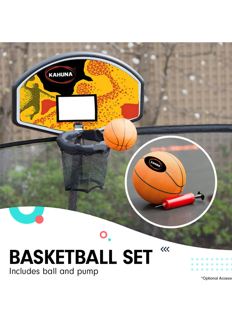 Kahuna 12ft Round Springless Trampoline with Safety Net Orange Padding Basketball Hoop Info Image 8