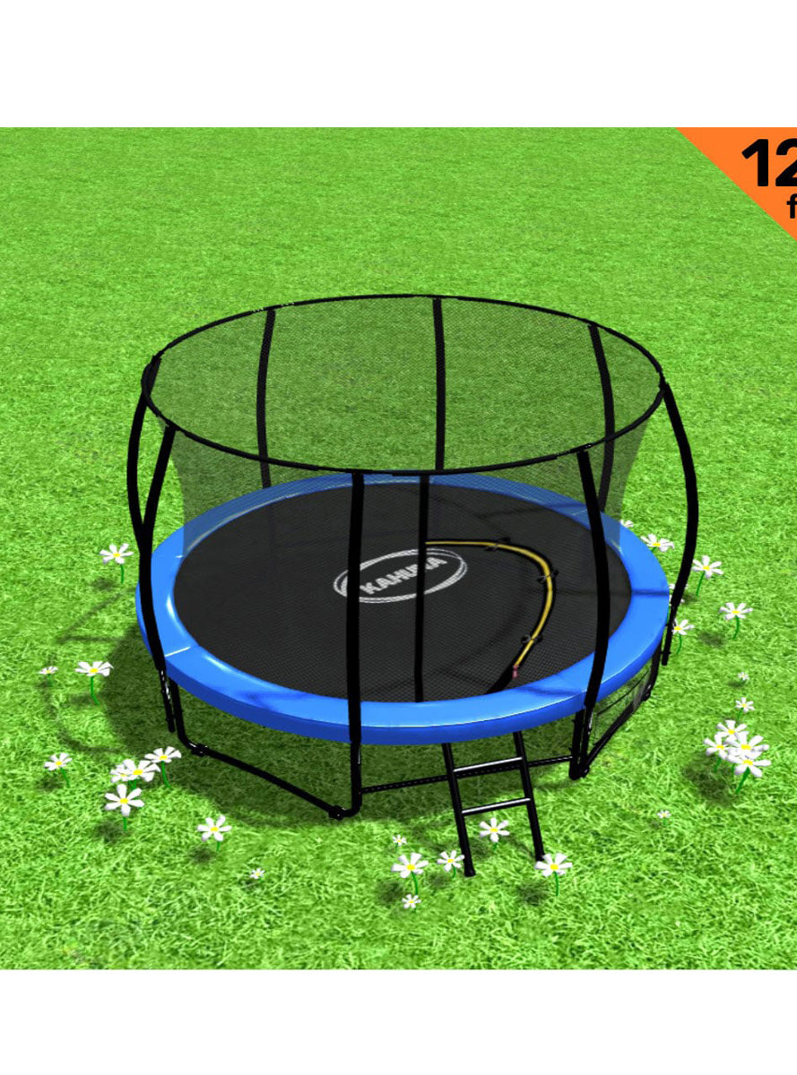 Kahuna 12ft Round Trampoline with Blue Padding and Safety Net Info Image 1