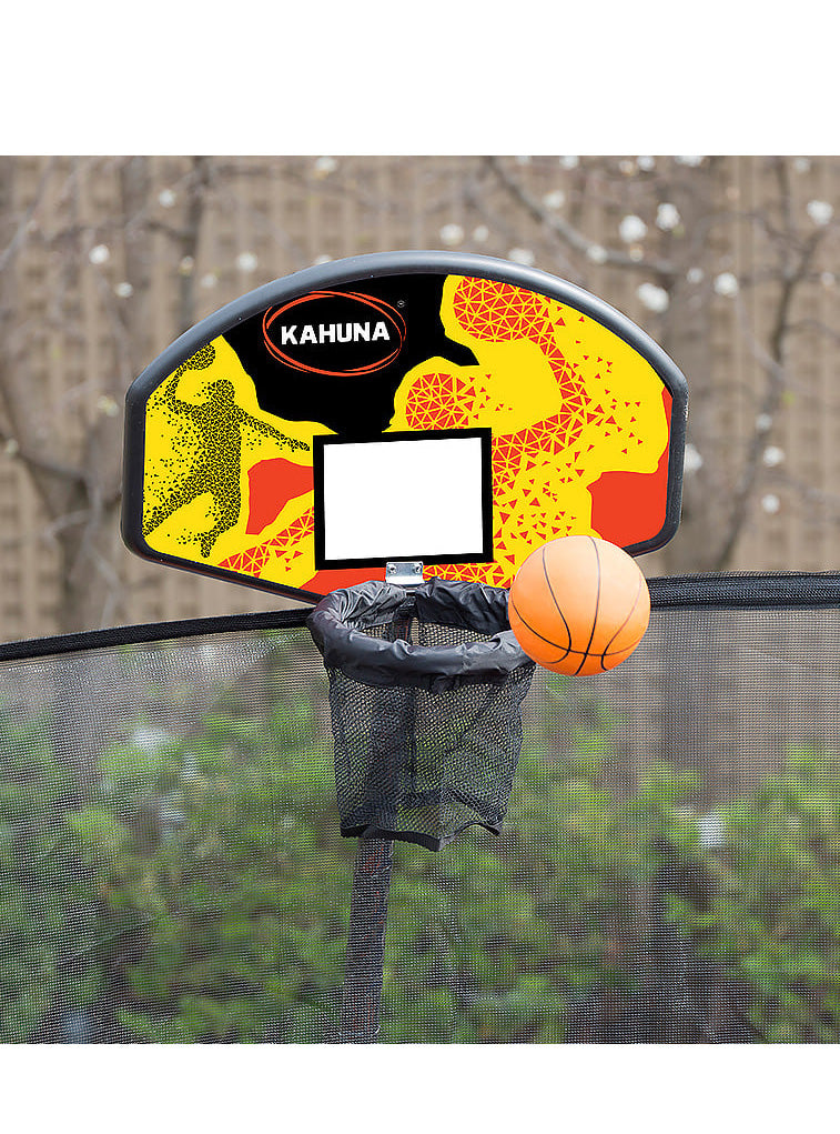 Kahuna 12ft Round Trampoline with Blue Padding Safety Net Basketball Hoop Image