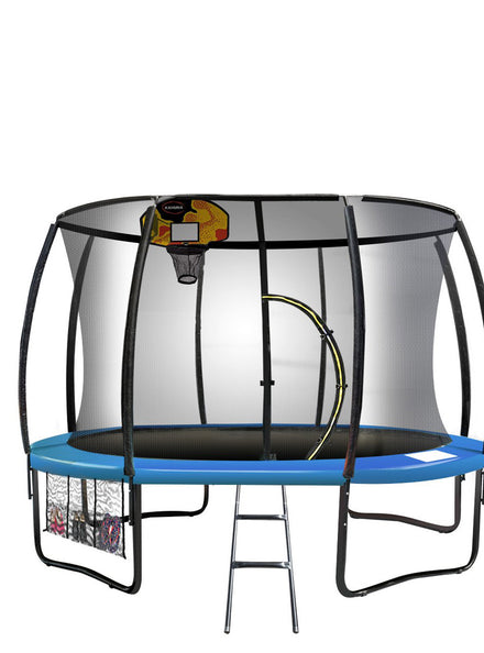 Kahuna 12ft Round Trampoline with Blue Padding Safety Net Basketball Hoop Main Image