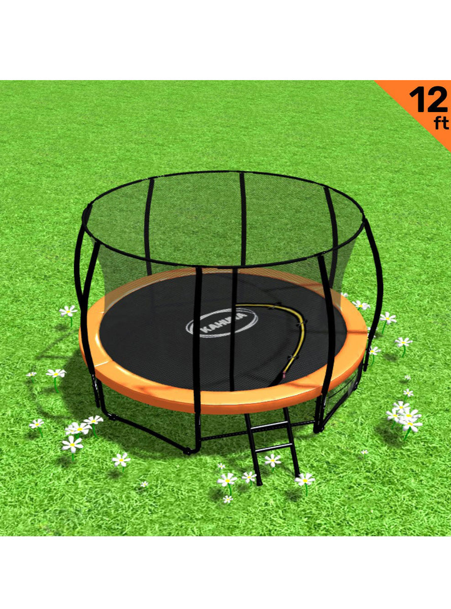 Kahuna 12ft Round Trampoline with Orange Padding and Safety Net Info Image 1