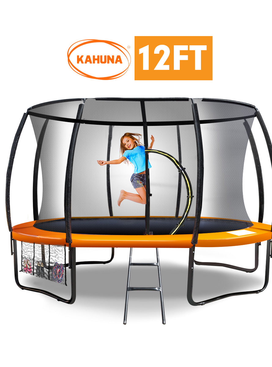 Kahuna 12ft Round Trampoline with Orange Padding and Safety Net Info Image 2