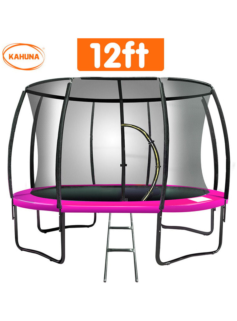 Kahuna 12ft Round Trampoline with Pink Padding and Safety Net Info Image 2
