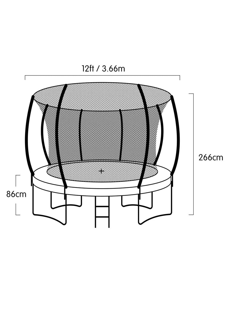 Kahuna 12ft Round Trampoline with Purple Padding Safety Net Basketball Hoop Dimensions Image