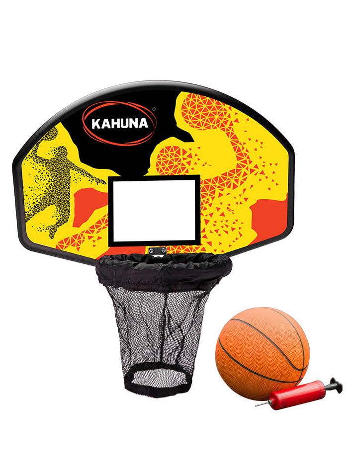 Kahuna 12ft Round Trampoline with Purple Padding Safety Net Basketball Hoop Image