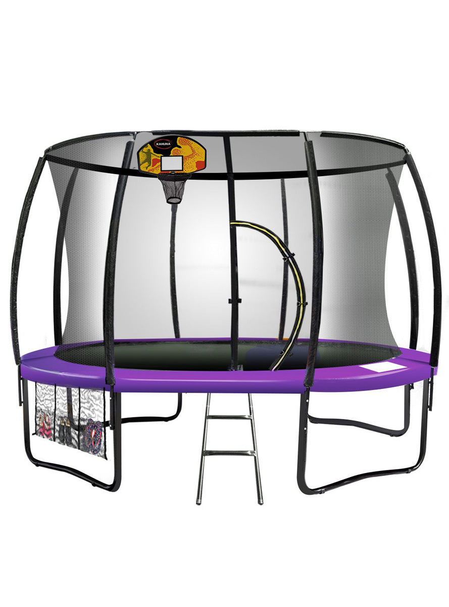 Kahuna 12ft Round Trampoline with Purple Padding Safety Net Basketball Hoop Main Image