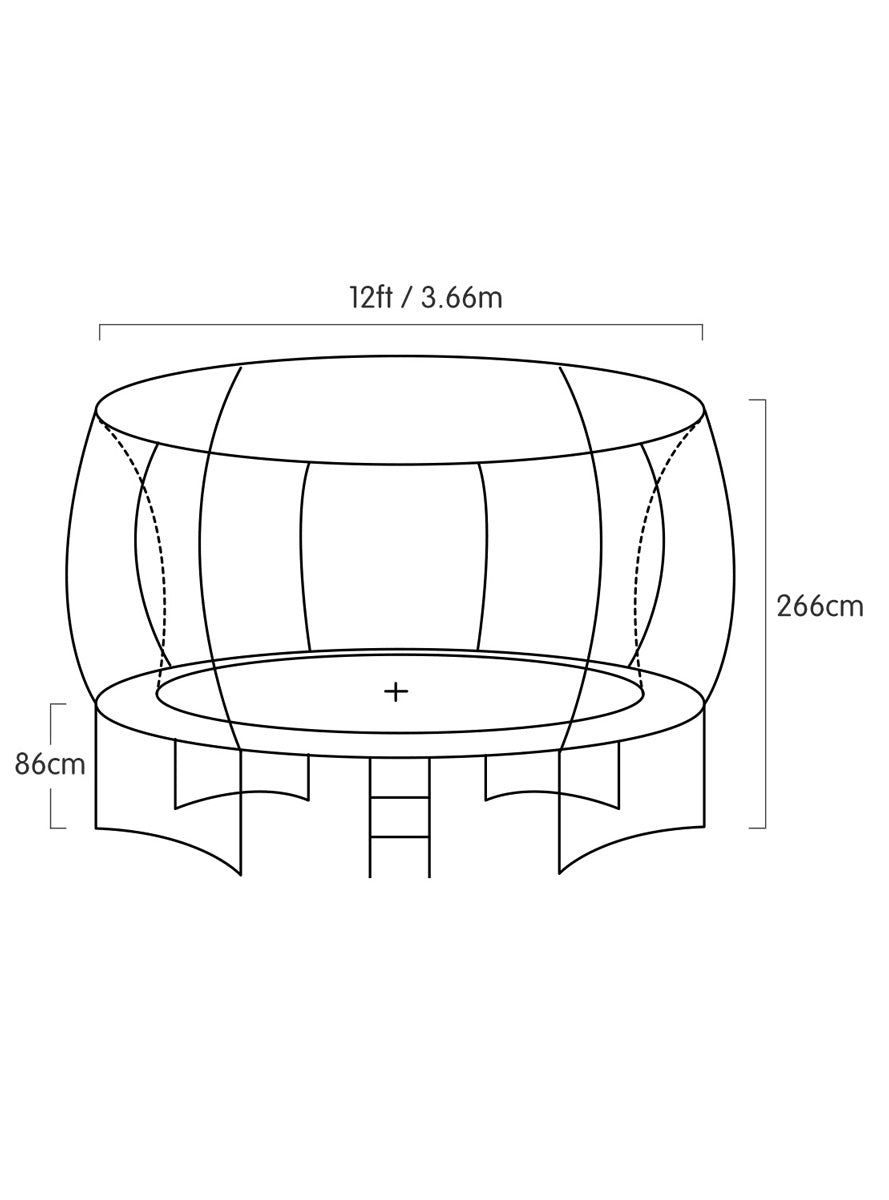 Kahuna 12ft Round Trampoline with Rainbow Padding and Safety Net Dimensions Image
