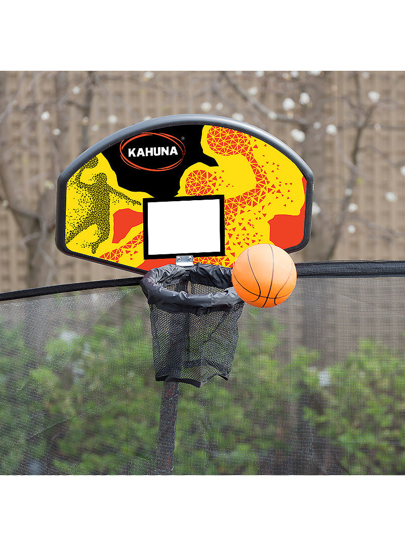 Kahuna 12ft Round Trampoline with Rainbow Padding Safety Net Basketball Hoop Image