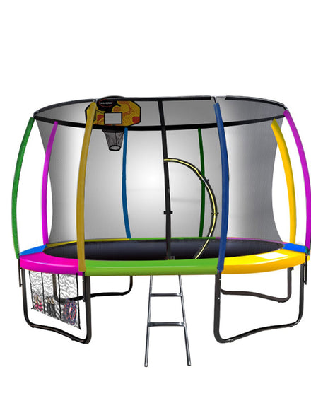 Kahuna 12ft Round Trampoline with Rainbow Padding Safety Net Basketball Hoop Main Image