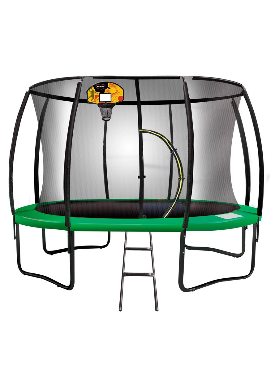 14 Foot Round Trampoline With Basketball Hoop And Green Padding - Main Image
