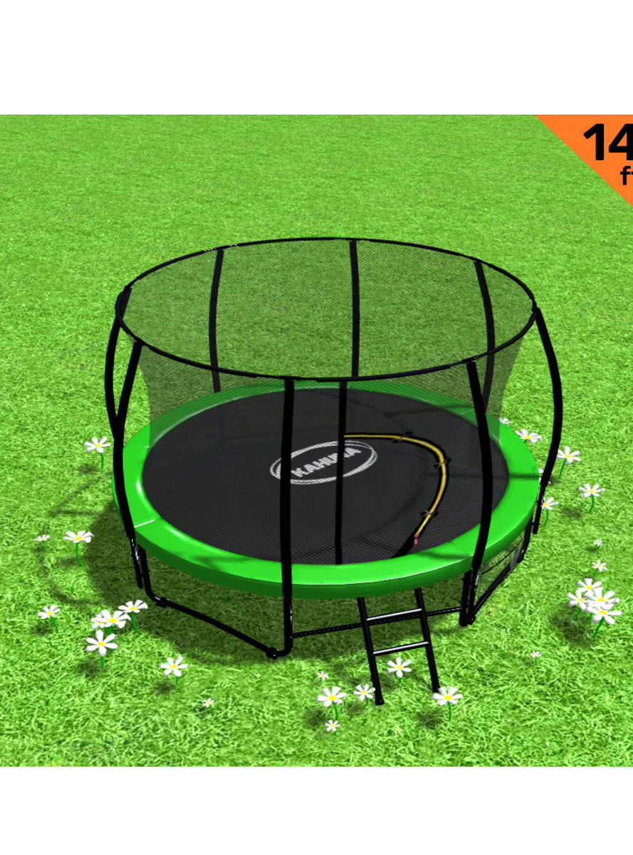 14 Foot Round Trampoline With Green Padding And Safety Net - Alternate Image