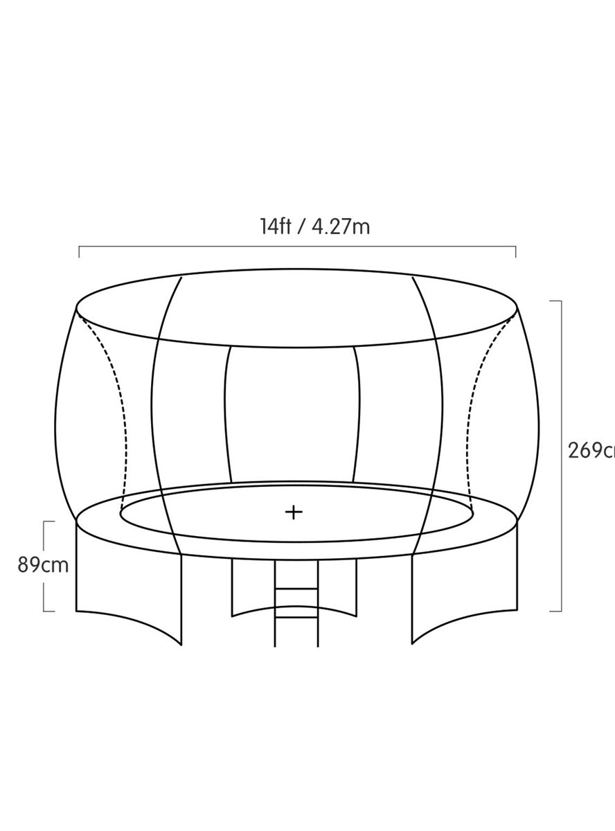 14 Foot Round Trampoline With Orange Padding And Safety Net - Dimensions Image