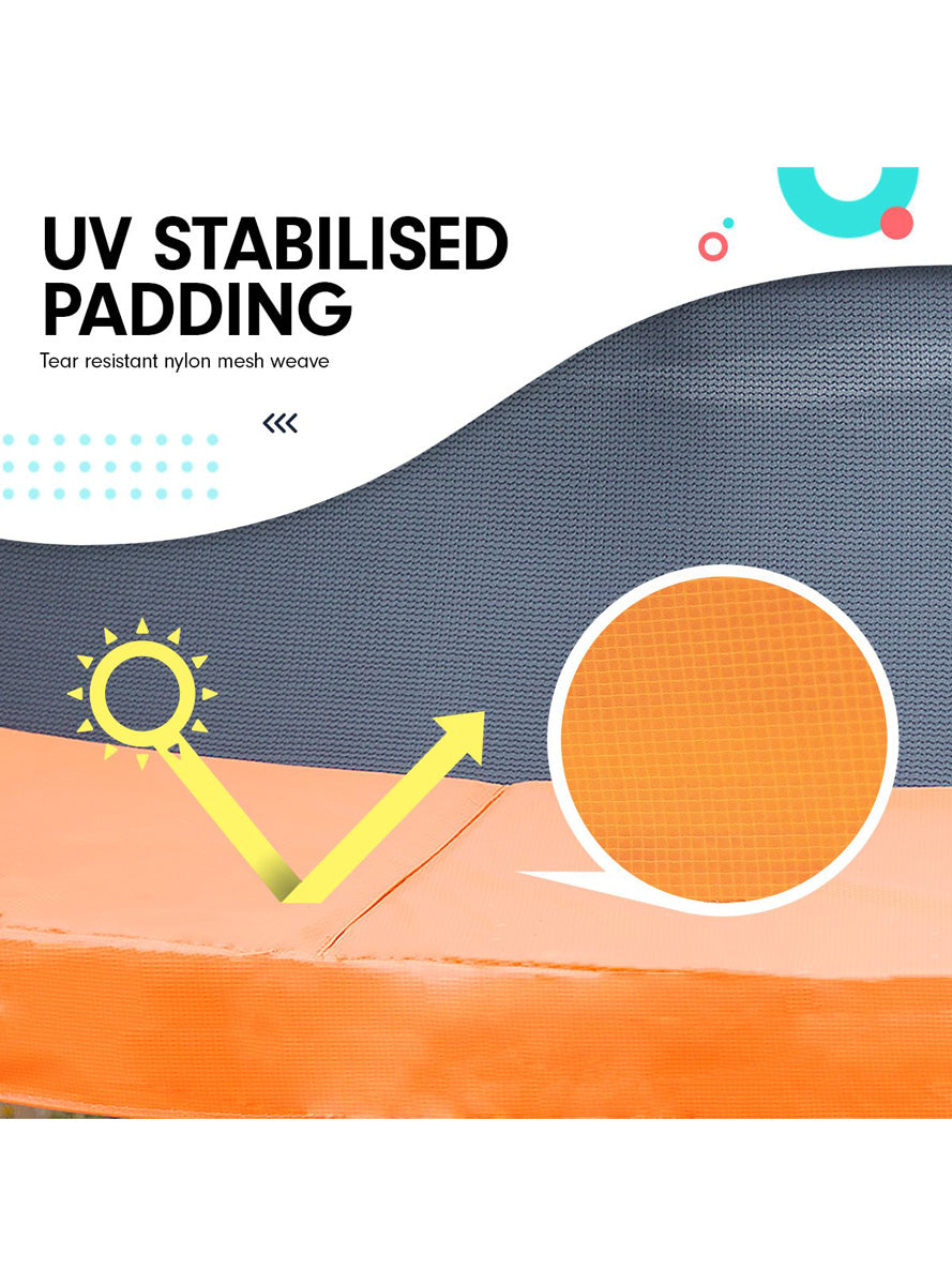 Kahuna 14ft Round Springless Trampoline with Safety Net Orange Padding Basketball Hoop Info Image 2