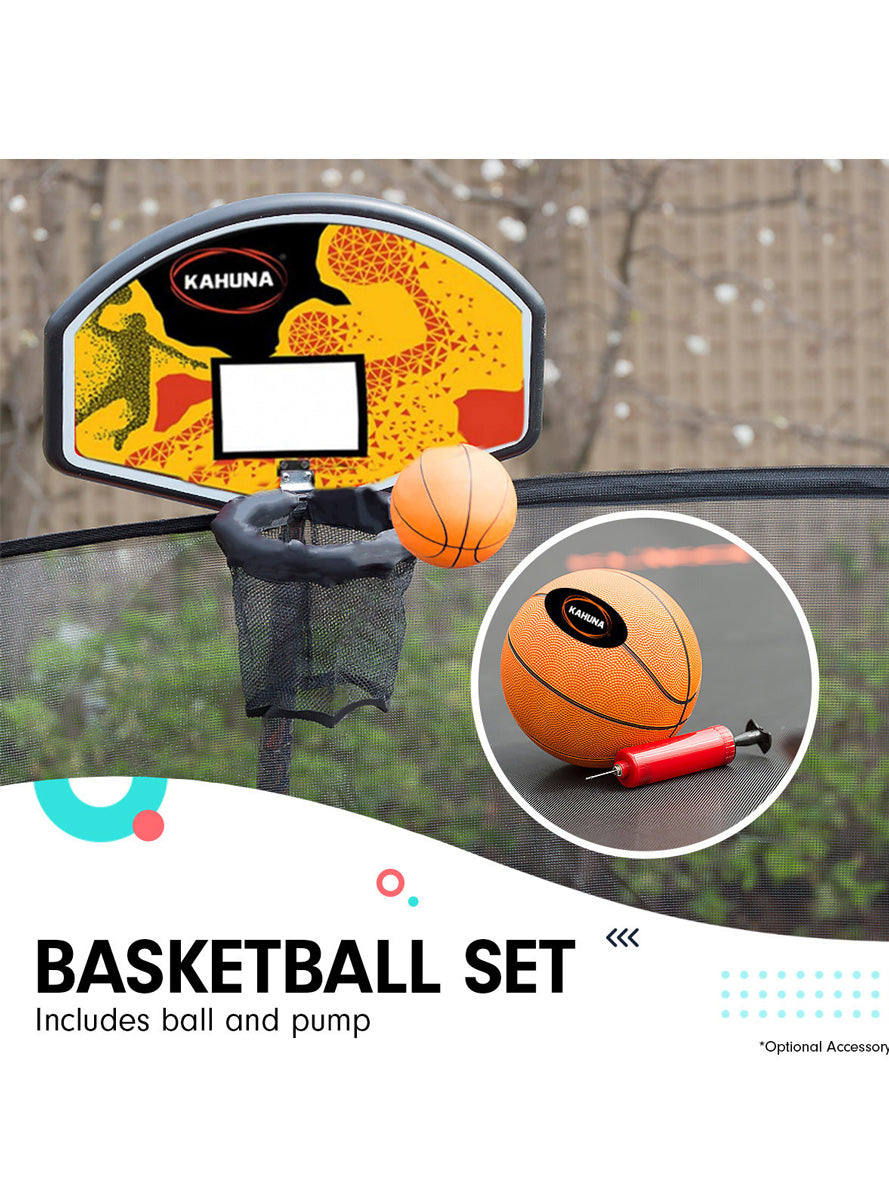 Kahuna 14ft Round Springless Trampoline with Safety Net Orange Padding Basketball Hoop Info Image 7
