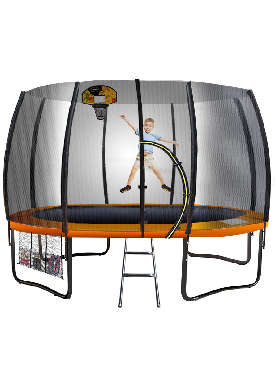 Kahuna 14ft Round Springless Trampoline with Safety Net Orange Padding Basketball Hoop Main Image