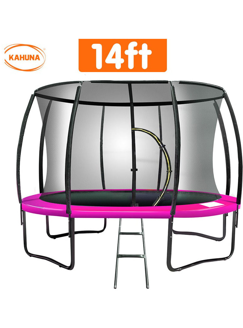 Kahuna 14ft Round Trampoline with Pink Padding and Safety Net Info Image 2