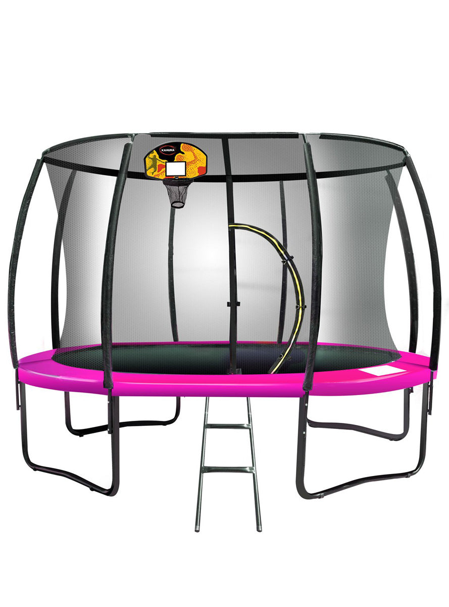 Kahuna 14ft Round Trampoline with Pink Padding Safety Net Basketball Hoop Main Image