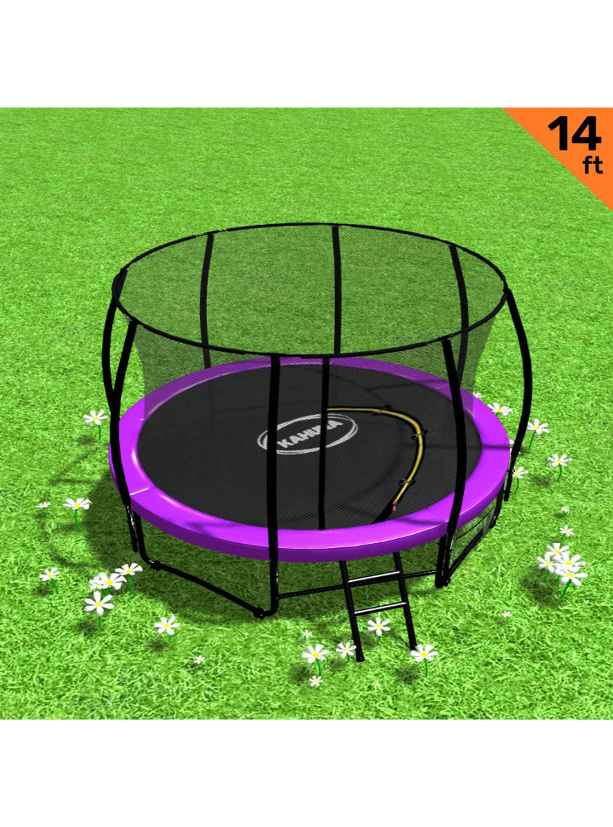 Kahuna 14ft Round Trampoline with Purple Padding and Safety Net Info Image 1
