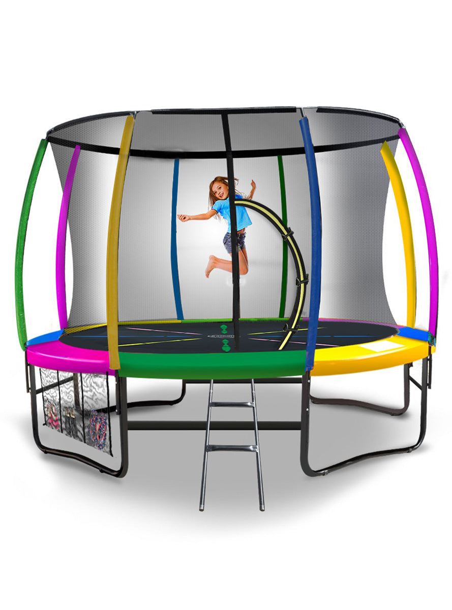 Kahuna 14ft round trampoline with rainbow padding and safety net - alternate image 4