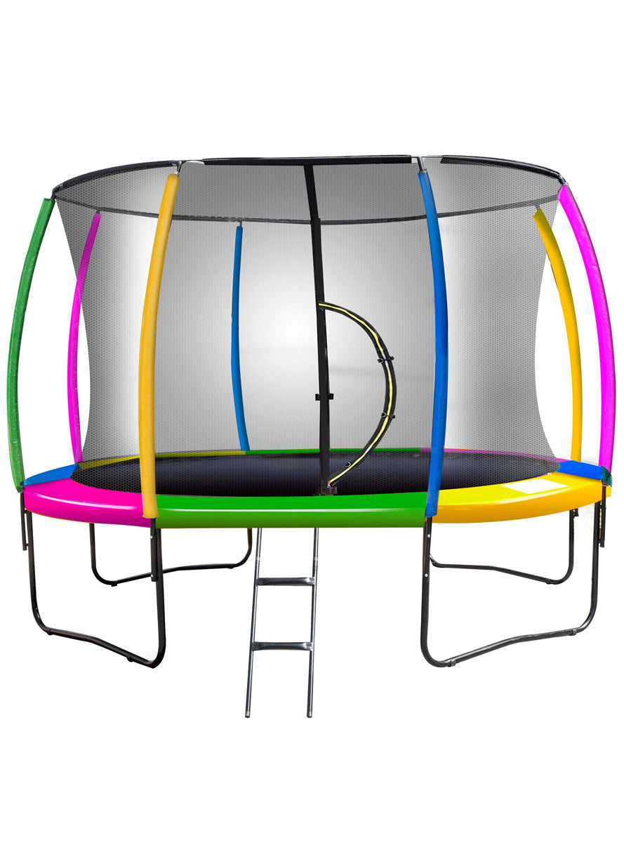 Kahuna 14ft round trampoline with rainbow padding and safety net - main image
