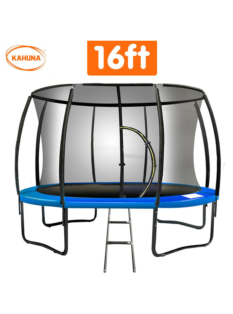 Kahuna 16ft round trampoline with blue padding and safety net - info image 2