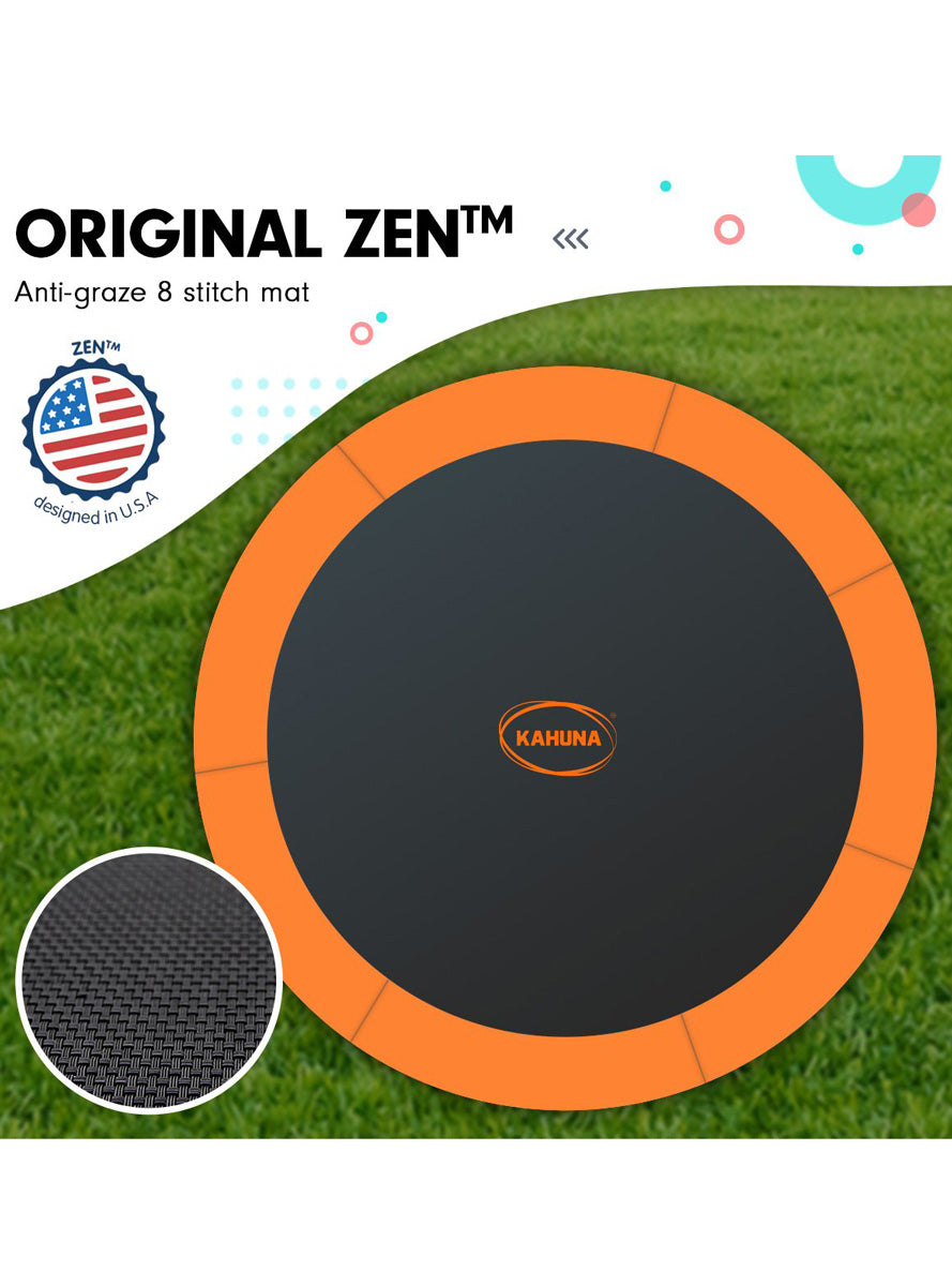 Kahuna 16ft round trampoline with orange padding and safety net - info image 3
