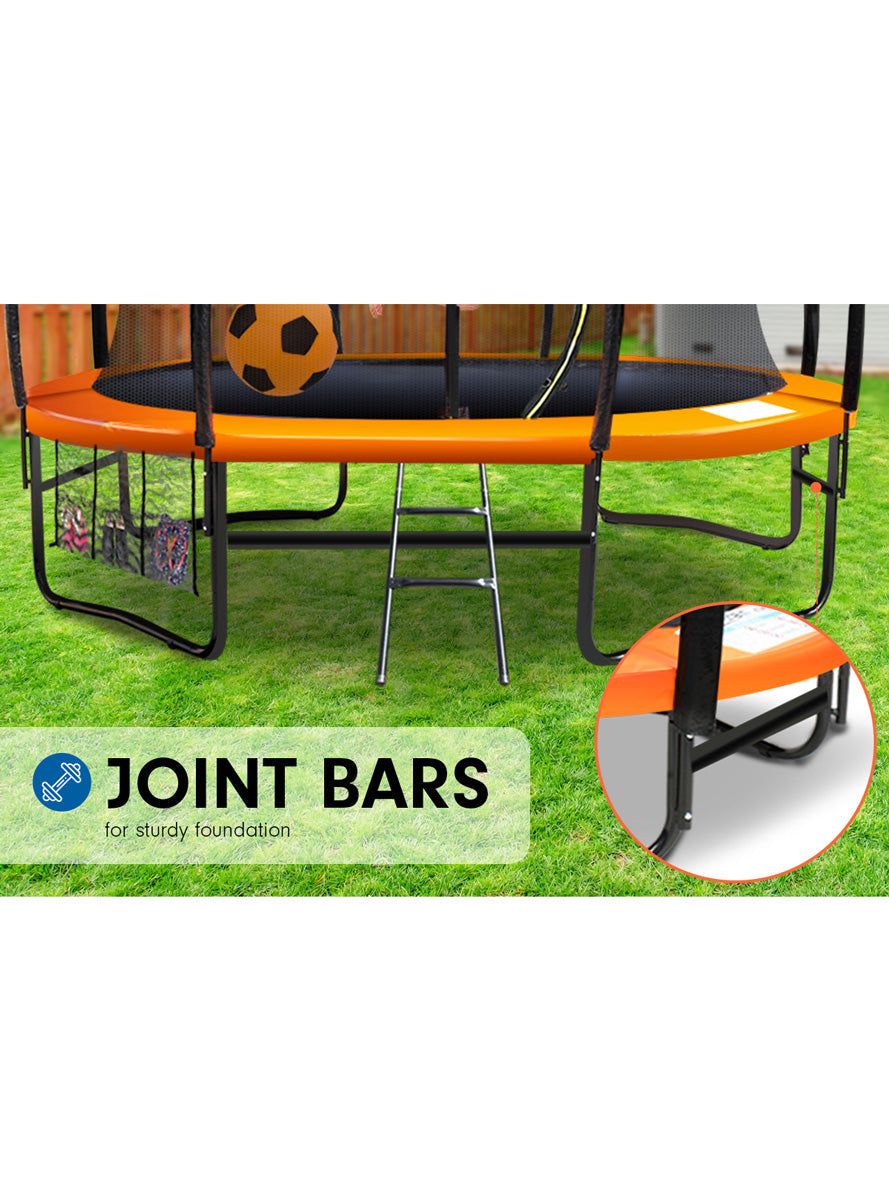 Kahuna 16ft round trampoline with orange padding and safety net - info image 7